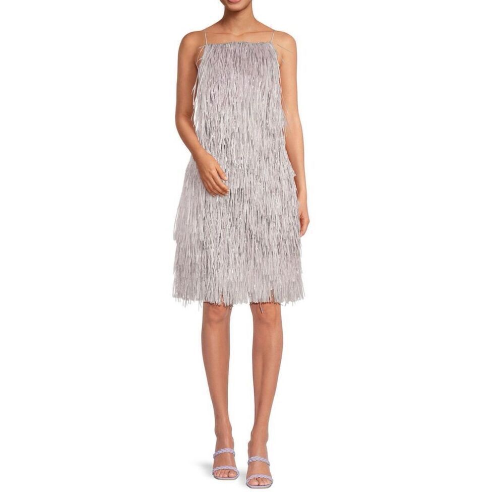 JASON WU Fringed Silk Blend Shift Dress in Lavender NWT Size 0